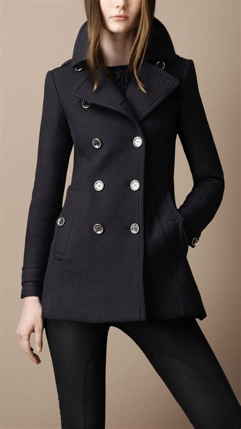 women's burberry regimental pleat pea coat navy|Burberry trench coat women.